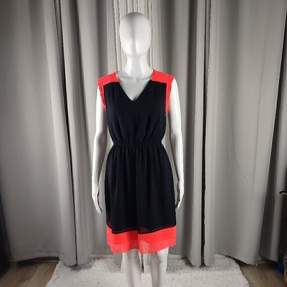 Enfocus Studio Navy Blue Orange Colorblock Sleeveless Midi Dress Size 6 - Picture 1 of 10